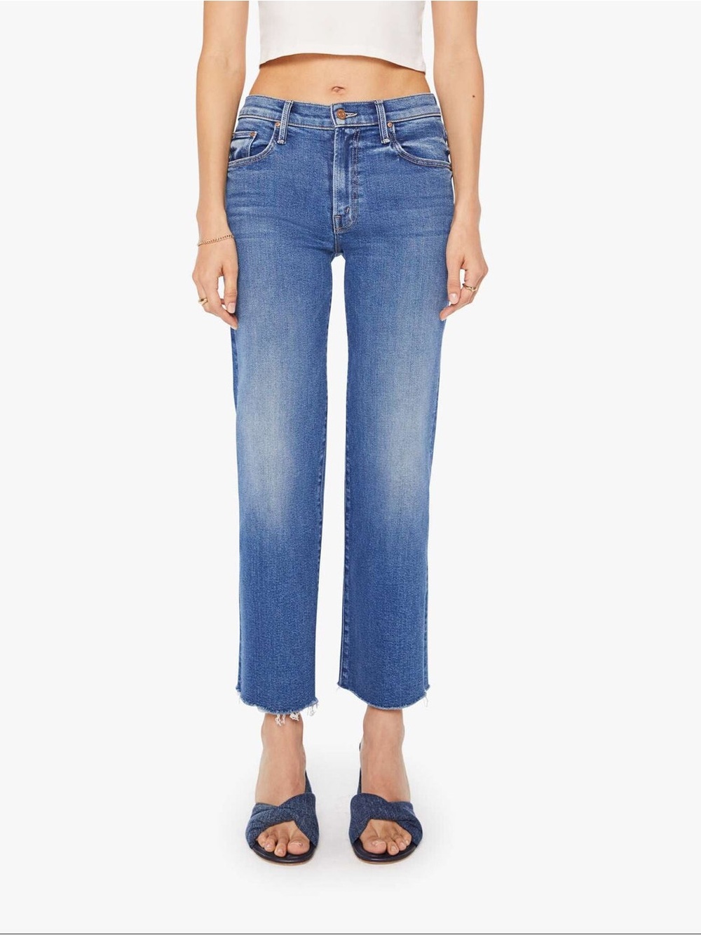Mother Mid Rise Rambler Zip Ankle Fray Medium Wash Size 27